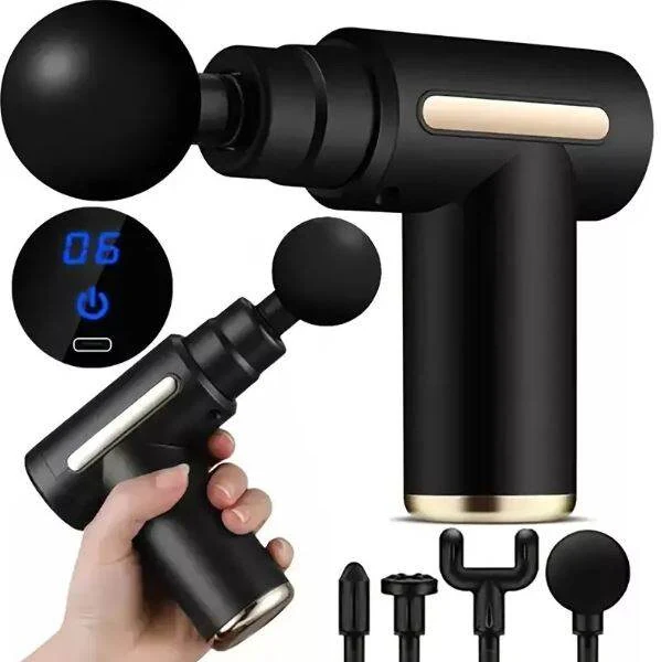 Compact Handheld Deep Tissue Massage Gun with 6 Speeds & 4 Massage Heads