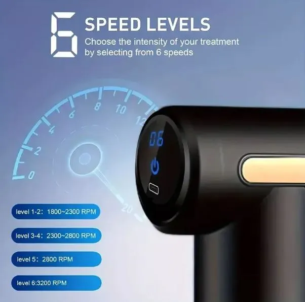 Compact Handheld Deep Tissue Massage Gun with 6 Speeds & 4 Massage Heads image 8
