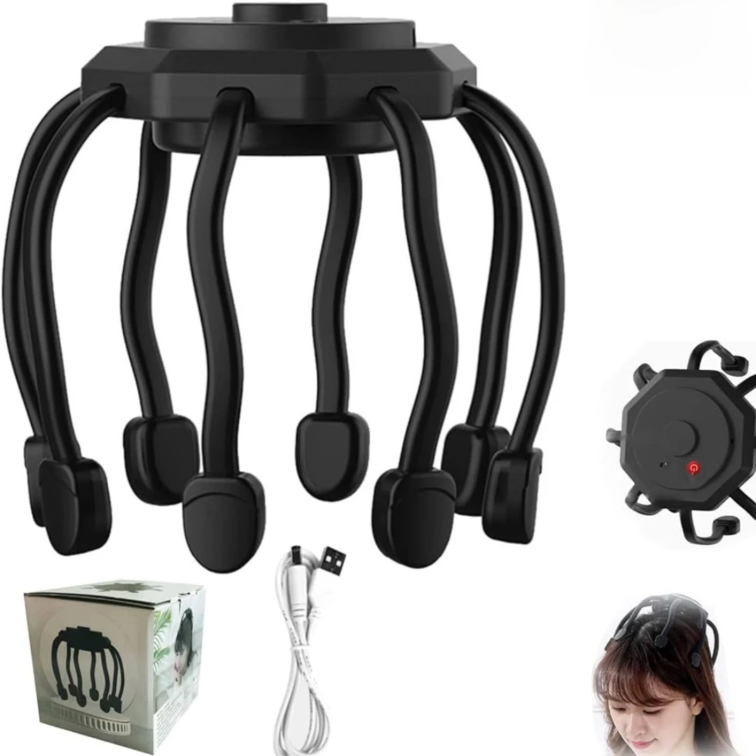 Electric Octopus Head & Scalp Massager with 3 Vibration Modes – Multicolour