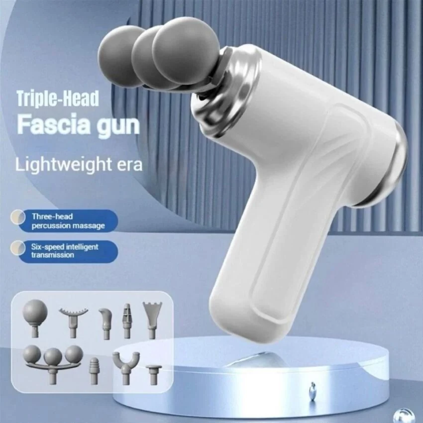 LM-130 Pro+ Mini Triple-Head Massage Gun with 9 Attachments & 6 Speeds