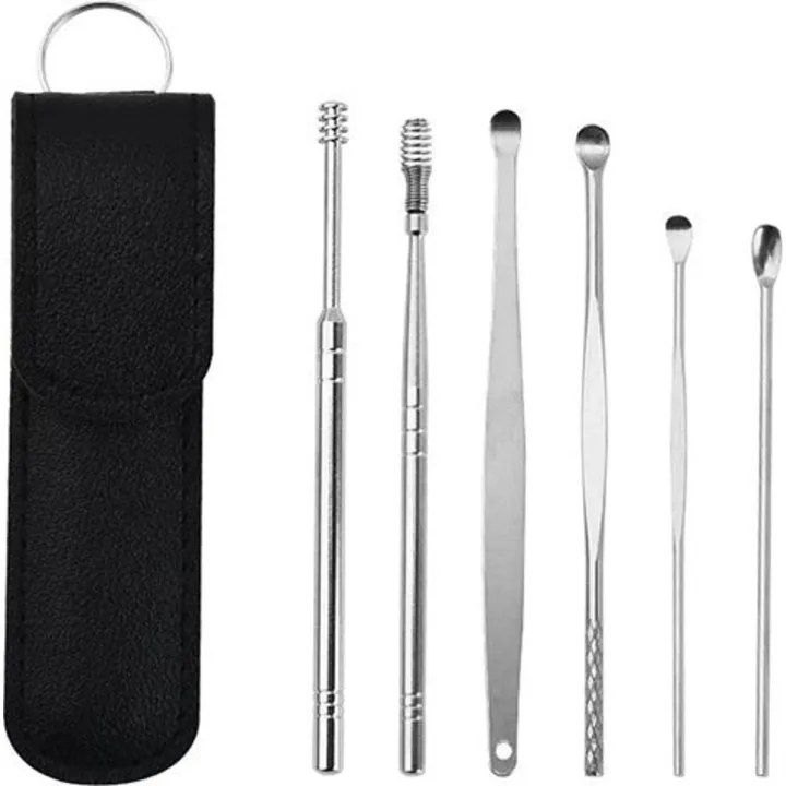6 PCS Ear Pick Set Portable Ear Cleaner Set Stainless Steel With Lather Case image 2