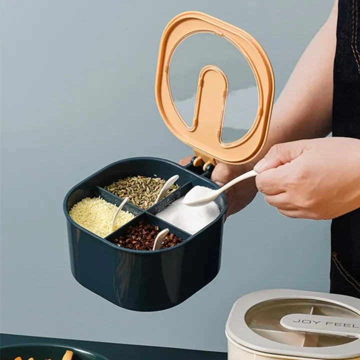 4-Section Spice Storage Box with Lids and Serving Spoons image 3