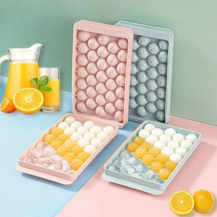 Round Ice Cube Tray with Lid – Easy-Release Ice Maker (Pink) image 3