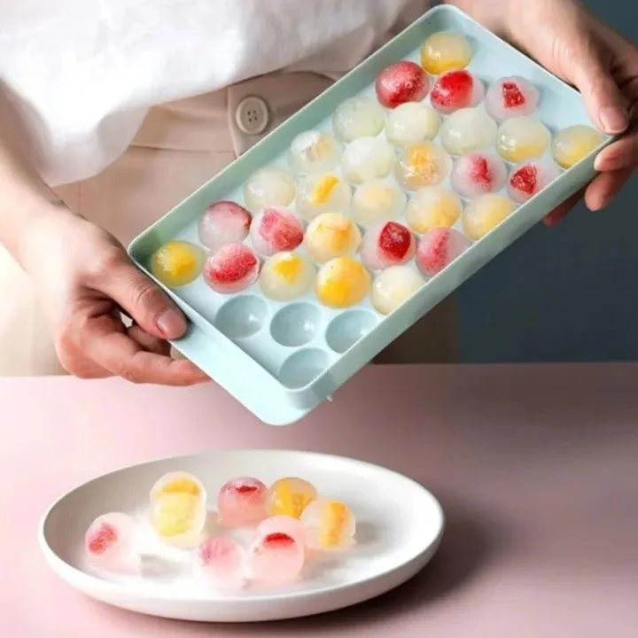 Round Ice Cube Tray with Lid – Easy-Release Ice Maker (Pink) image 2