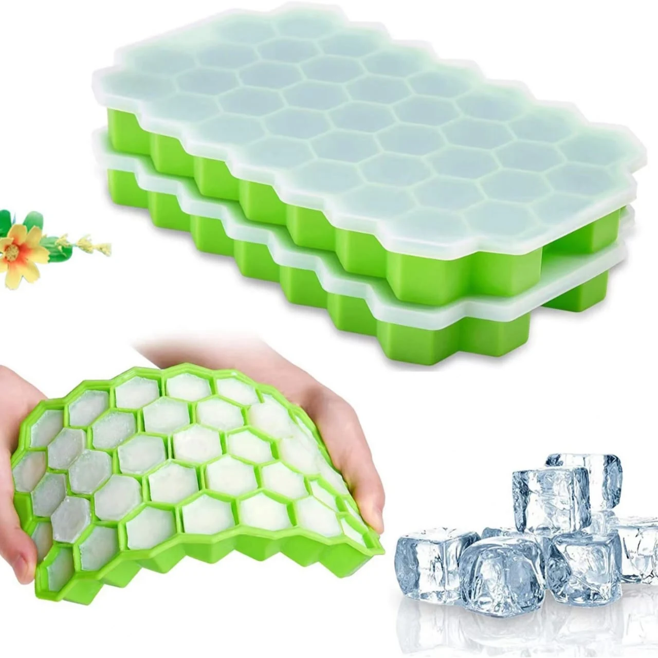 Food-Grade Silicone Ice Cube Tray with Lid | Reusable Kitchen Mould