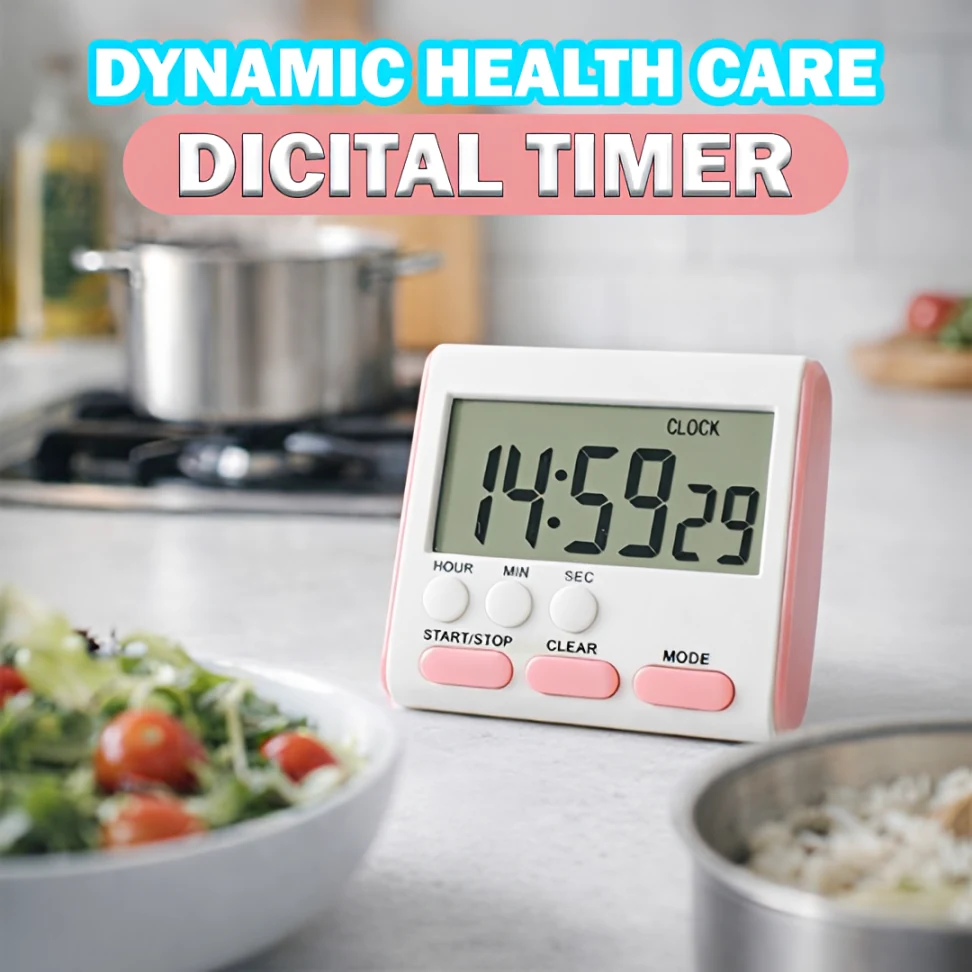 Digital Kitchen Timer with 24-Hour Countdown, LCD Display & Clock