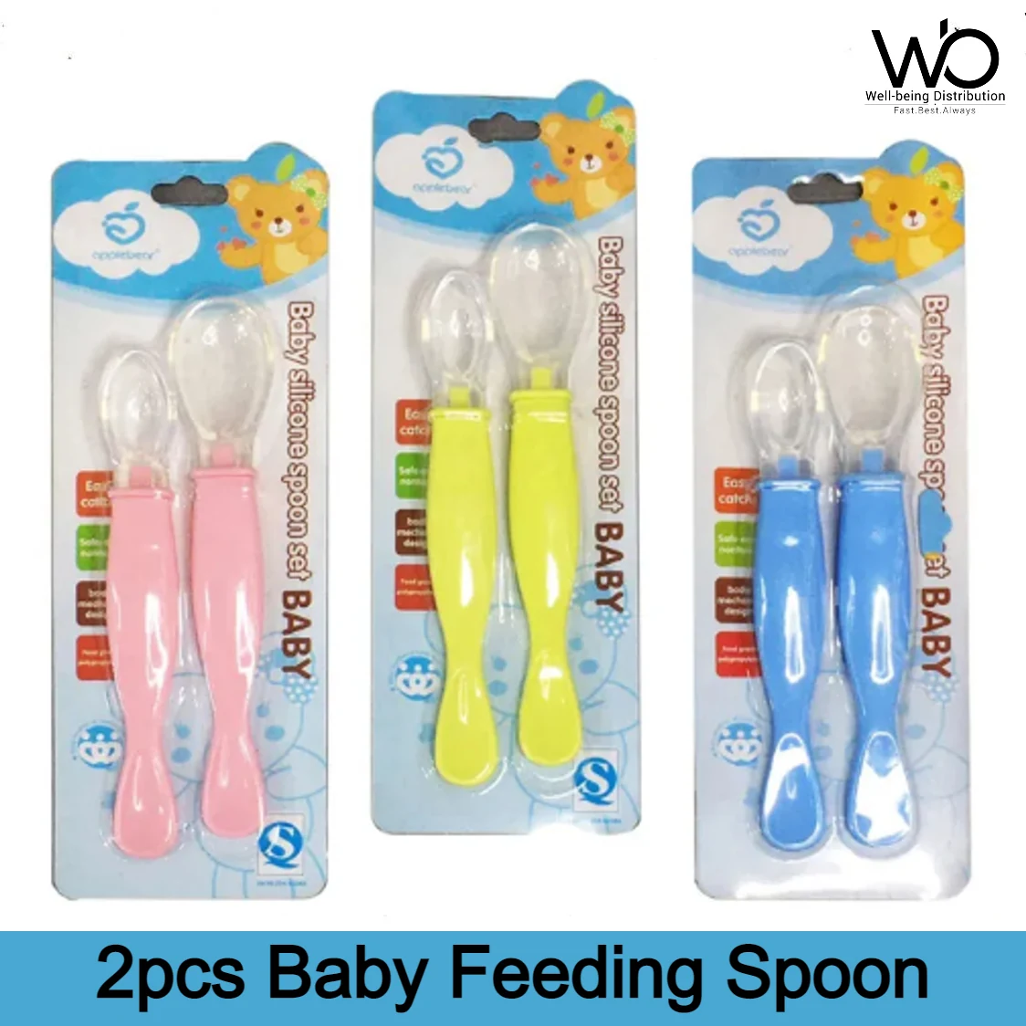 Applebear 2-Piece Baby Feeding Spoon Set – Soft Silicone, Multicolor