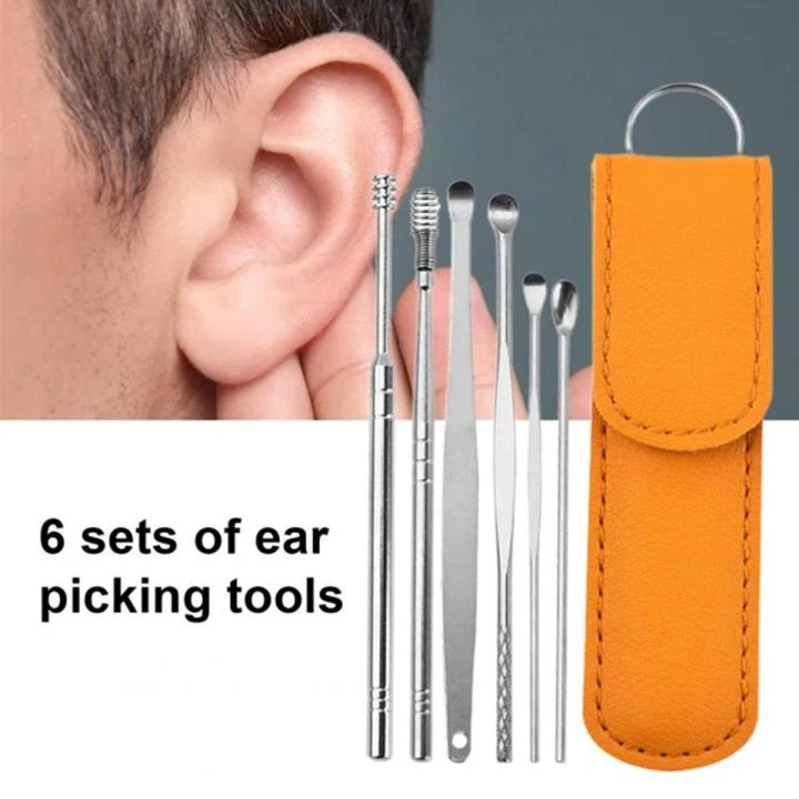 6PCS Ear Pick Set Portable Ear Cleaner Ear Wax Remover Ear Curette Spiral Ear Spoon Ear Cleaning Tools With Lather Case image 2