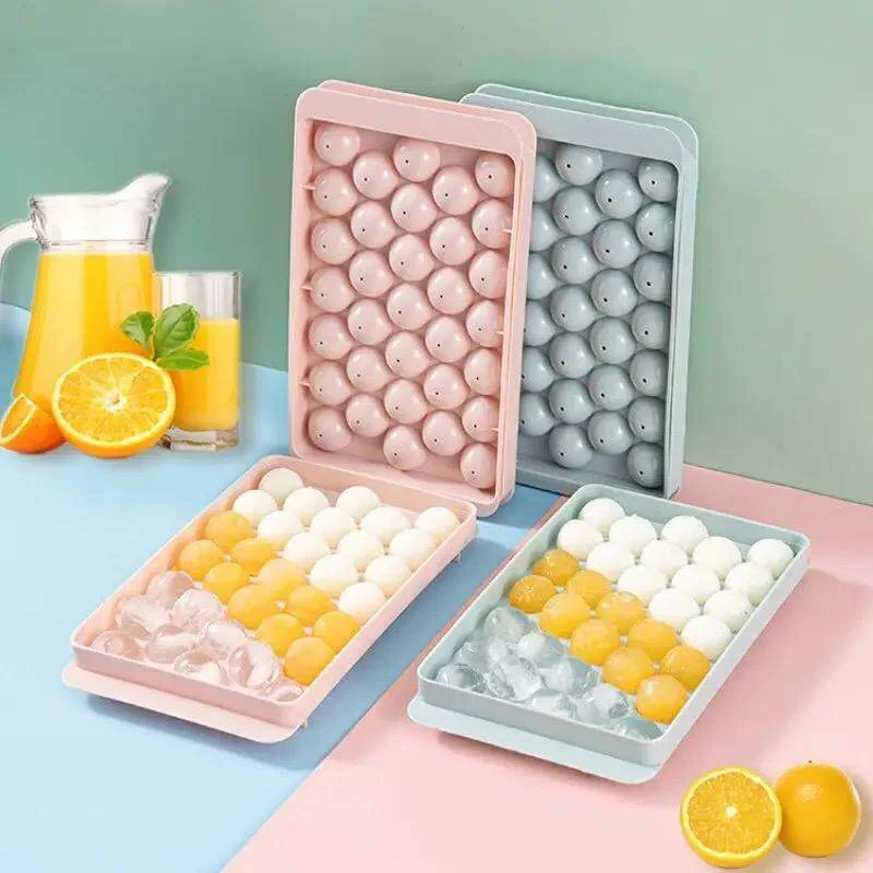 Round Ice Cube Tray | Ice Ball Maker with Non Spill Lids, 33 Cavity Small Ice Sphere Molds