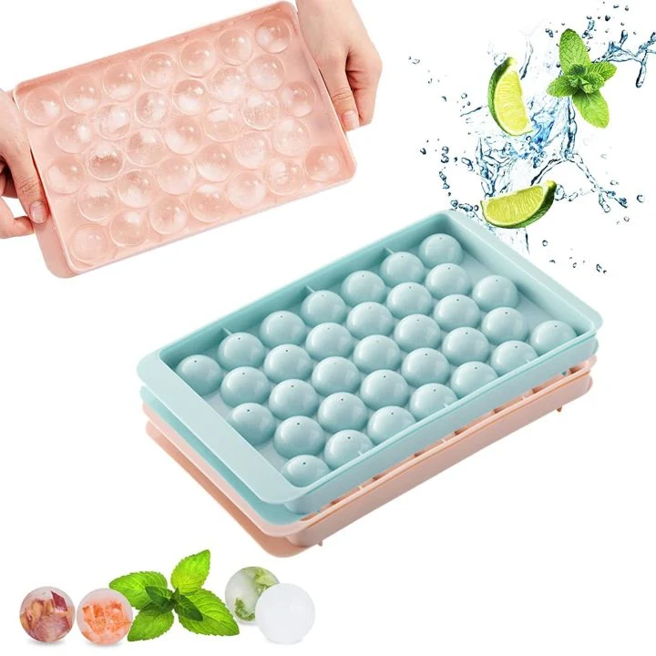 Round Ice Cube Tray | Ice Ball Maker with Non Spill Lids, 33 Cavity Small Ice Sphere Molds image 4