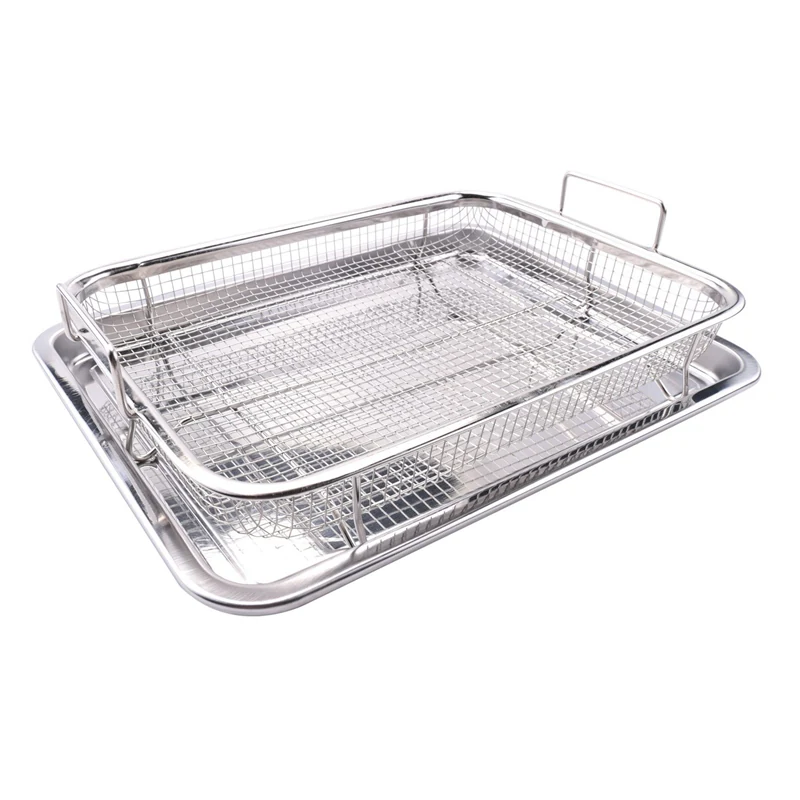 Stainless Steel Crisper Tray and Pan Deluxe Air Fry in Your Oven 2-Piece Set, Baking Pan Perfect for the Grill