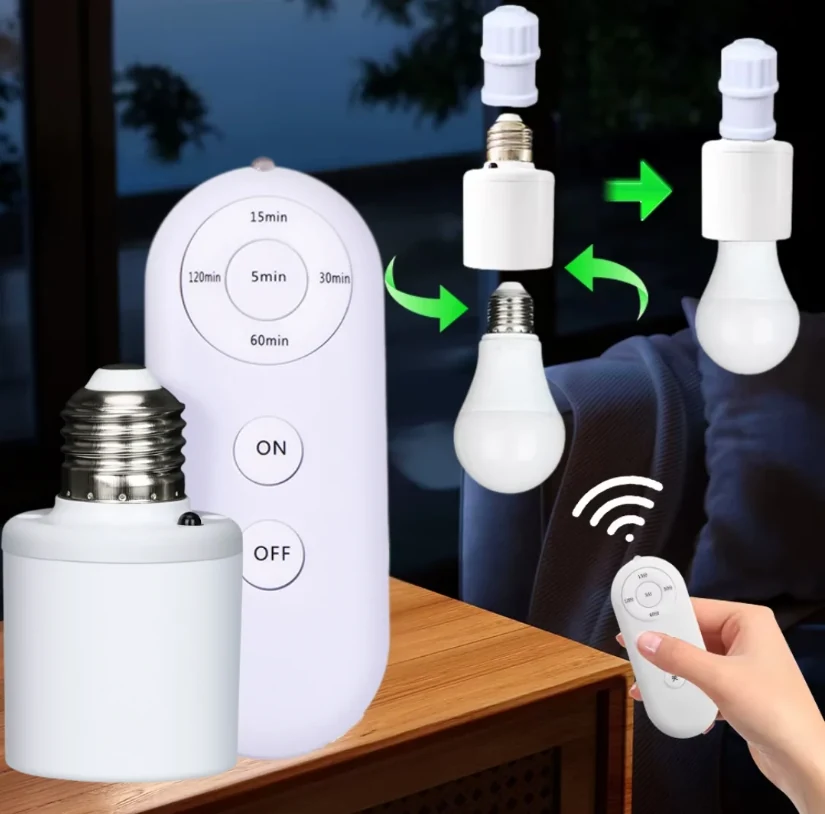 Smart Wireless Remote Control Lamp Holder with Timer Function Universal