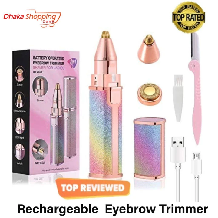 2 in 1 Rechargeable Eyebrow Trimmer for Women with Replaceable Heads, LED Light and Indicator, Rainbow Cyclone image 3