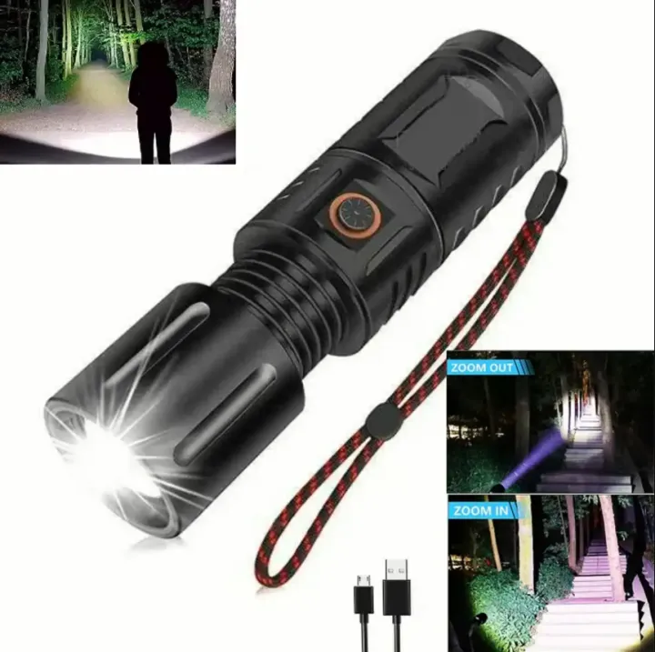T40 High Power Zoomable LED Flashlight USB Rechargeable image 2