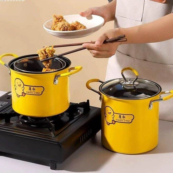 2L Deep Fryer Pot with Strainer Basket Yellow image 3