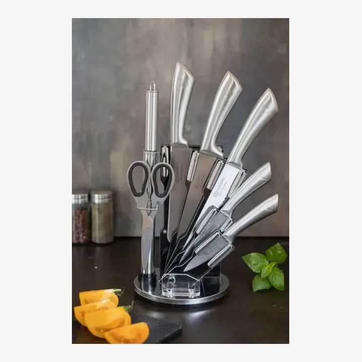 Stainless Steel Premium 8 Pcs Kitchen Knife Set with Rotating Black Stand image 2