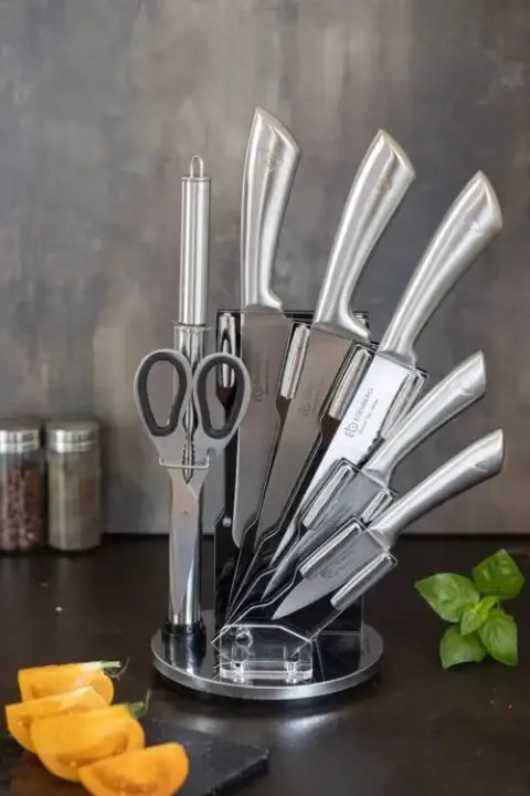 Stainless Steel Premium 8 Pcs Kitchen Knife Set with Rotating Black Stand image 3