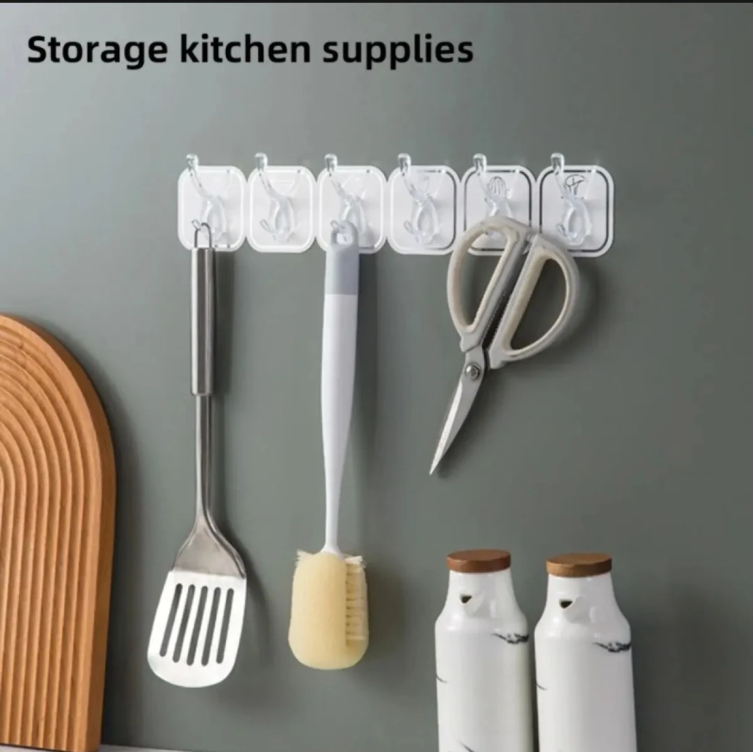 Self Adhesive Hook 6pcs Set Cuttable Key Necklace Hanger Waterproof Towel Rack Space Saving Organizer image 2