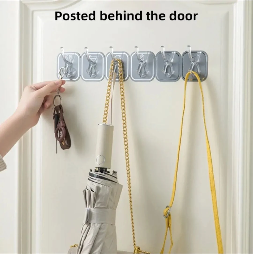 Self Adhesive Hook 6pcs Set Cuttable Key Necklace Hanger Waterproof Towel Rack Space Saving Organizer image 7