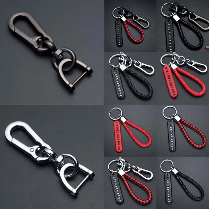Red Black Leather Phone Number Pendant Keychain for Car, Motorcycle and Keys image 3