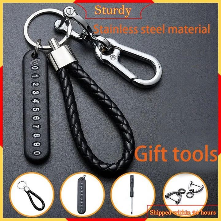 Red Black Leather Phone Number Pendant Keychain for Car, Motorcycle and Keys image 2