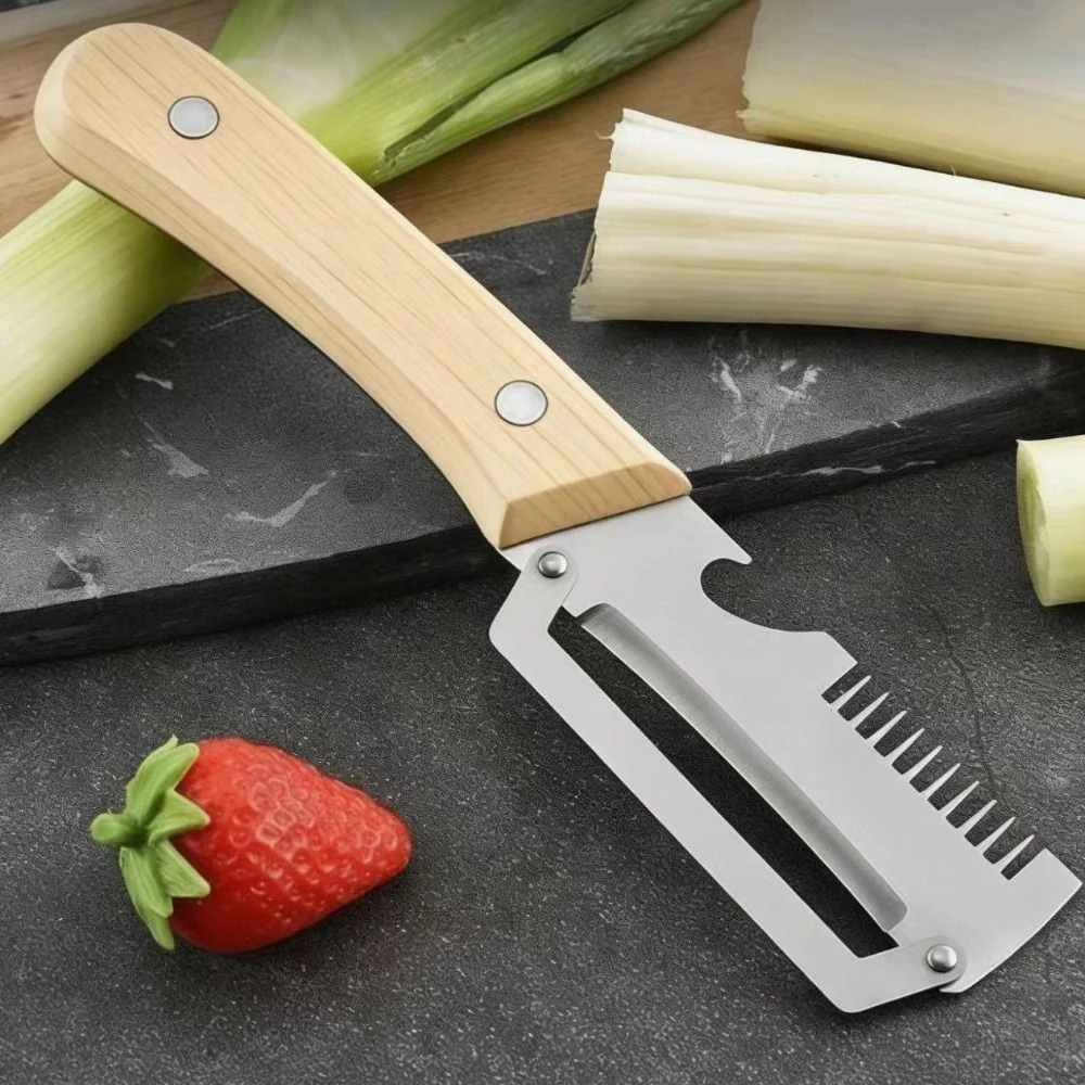 Durable Stainless Steel 3 in 1 Kitchen Peeler with Wooden Handle image 5