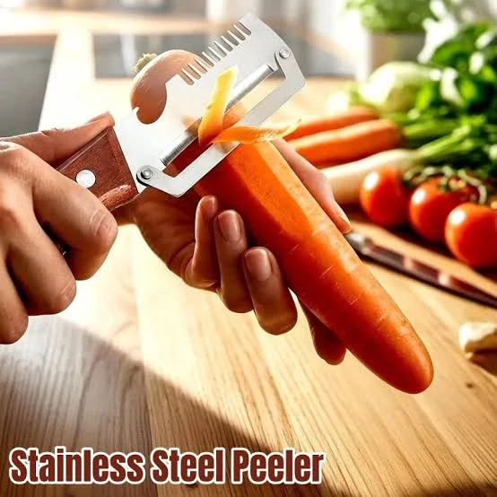 Durable Stainless Steel 3 in 1 Kitchen Peeler with Wooden Handle