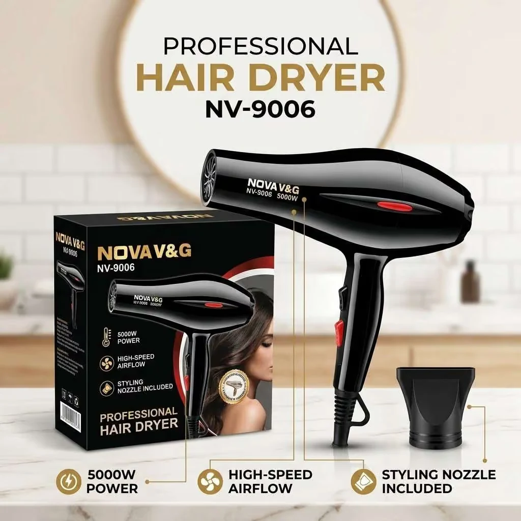 Nova Professional Hair Dryer 5000W with Styling Nozzle