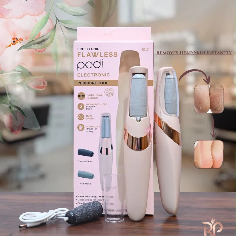 Pretty Gril Flawless Pedi Electronic Pedicure Tool with Two Roller Heads and Charging Cable